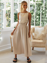 Vestido Feminino Midi sem Mangas com Elástico e Costas Abertas - Fiorella