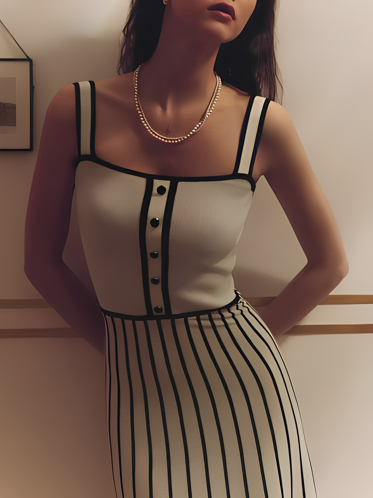 Vestido Feminino Midi Tricô Listrado com Modelagem Evasê - Estela