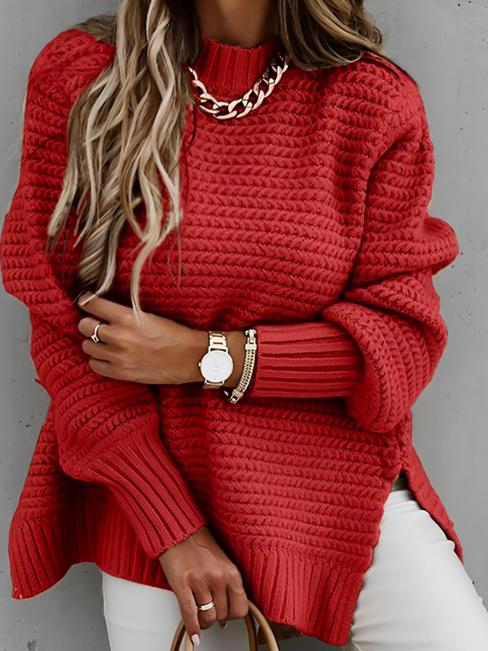 Suéter Feminino Mullet de Tricô Gola Alta e Mangas Bufantes - Flora