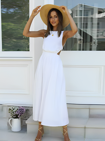 Vestido Feminino Midi sem Mangas com Elástico e Costas Abertas - Fiorella