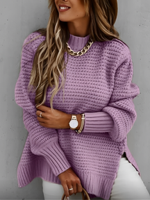 Suéter Feminino Mullet de Tricô Gola Alta e Mangas Bufantes - Flora
